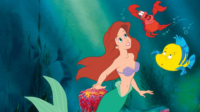 A still from 'The Little Mermaid' featuring Ariel talking to Flounder.