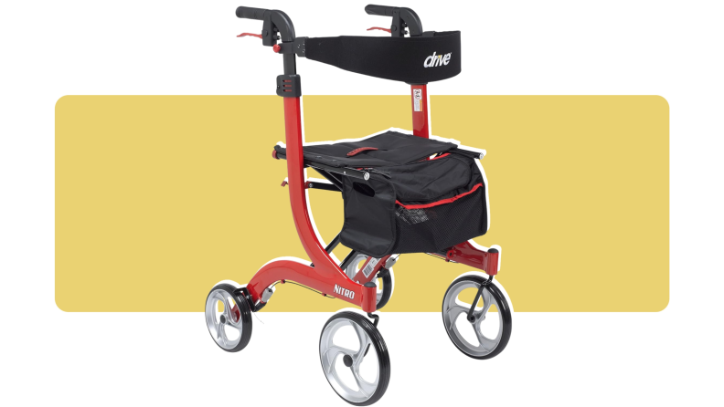 A red Drive Medical Nitro RTL10266 rollator on a colorful background