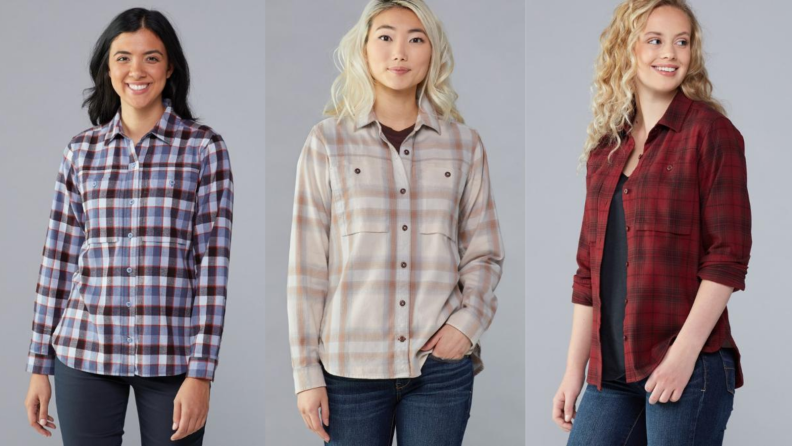 Three versions of the women's plaid shirt