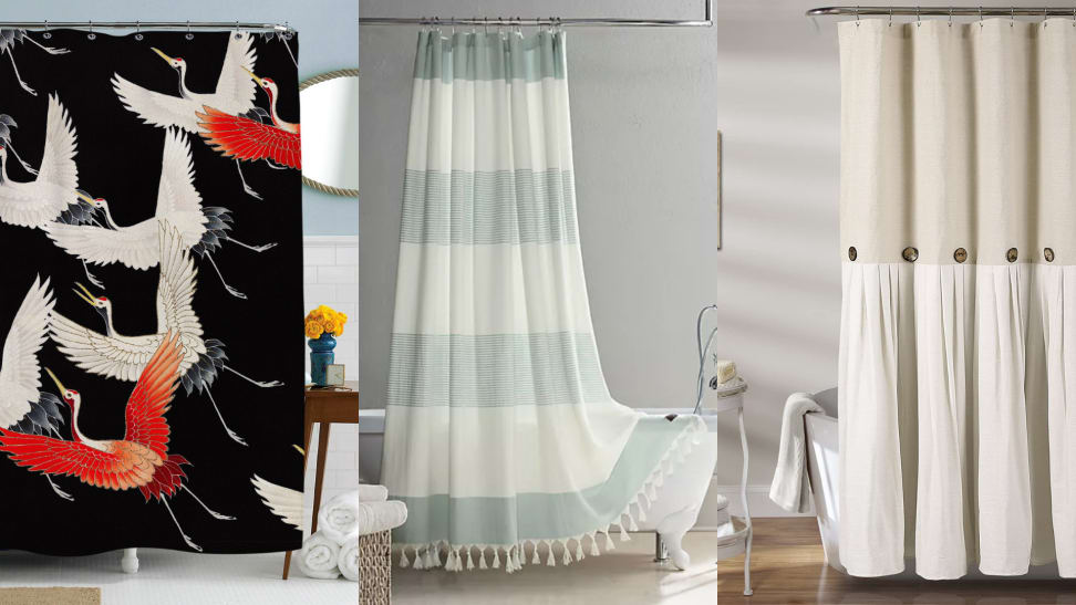Three printed shower curtains.