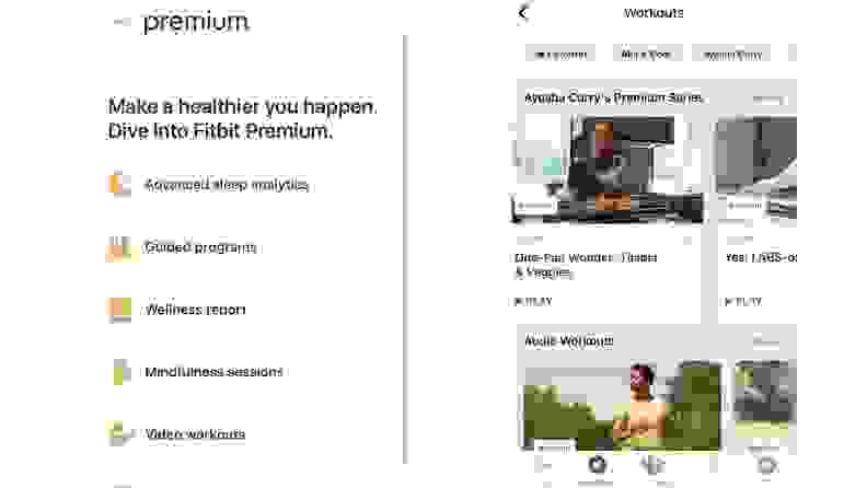 side-by-side screenshots of the fitbit premium content