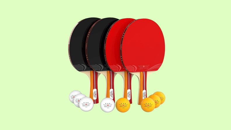 A Nibiru set of ping pong balls and paddles.