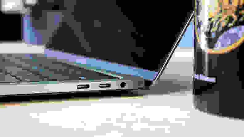 A side view of the Macbook Pro, showing off Thunderbolt ports.