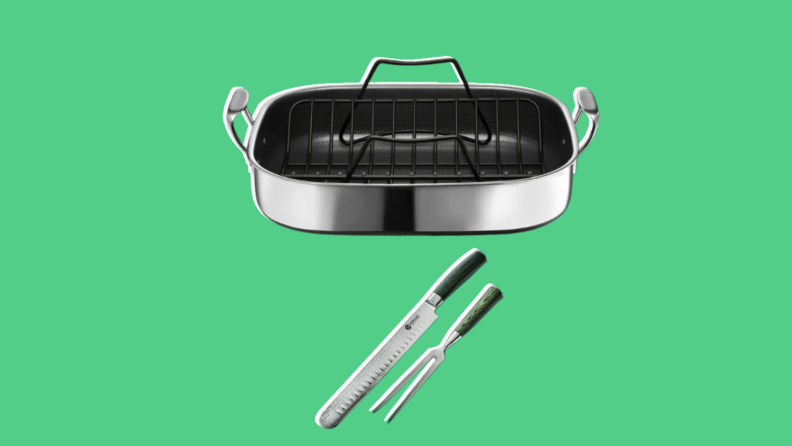 A Hexclad roasting pan and carving set