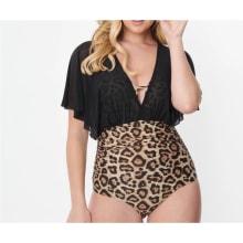 Product image of Leopard & Black Mesh Sleeved Torrey Swimsuit