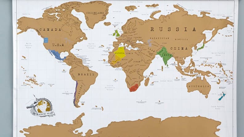 A scratch-off world map for travelers.
