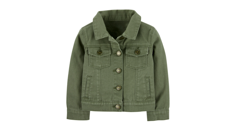 Green twill baby jacket.