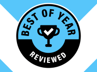 Reviewed Best of Year badge on a blue and white background