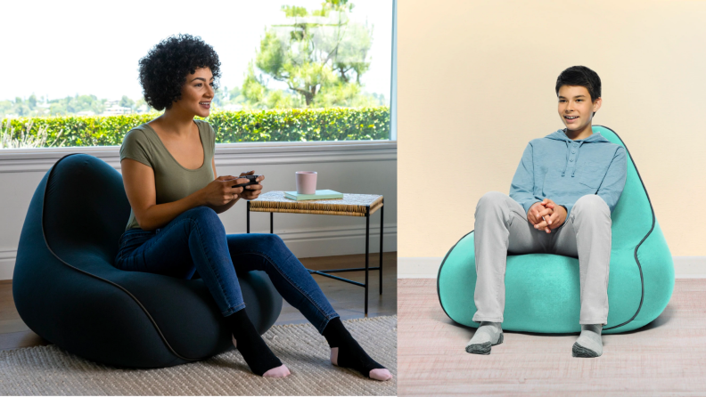 Two people sit on Yogibo bean bag chairs.