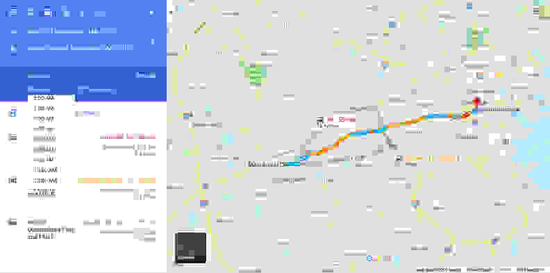 Google Maps on desktop lets you plan a route—like your commute—and preview it for specific times of day.