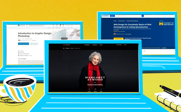 Snapshots of the best online learning platforms available today. From left to right: LinkedIn Learning, MasterClass, Coursera.