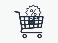 A graphic of an Amazon shopping cart with a discount tag in it