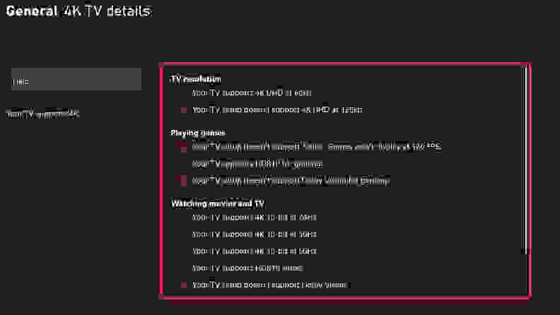 The Xbox Series X “TV & Display Options" Menu