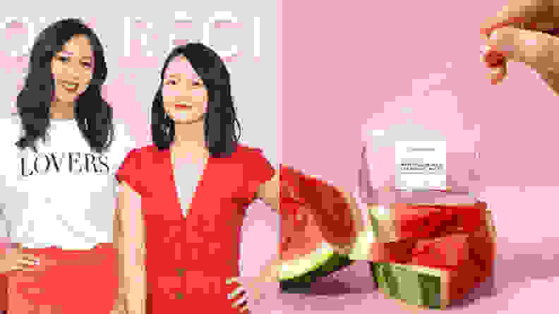 Left: Asian female founders of Glow recipe, right: Glow recipe watermelon mask