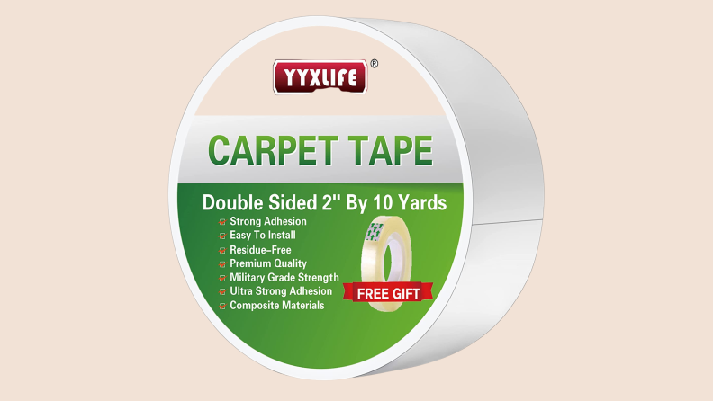 The Yyxlife Double-Sided Carpet Tape on a tan background.