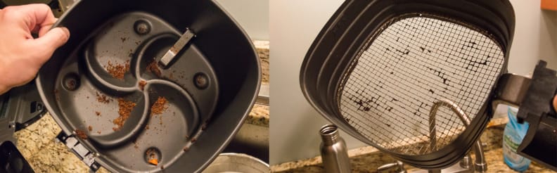 Ironically, food particles wouldn't cook onto a real fry basket as badly.