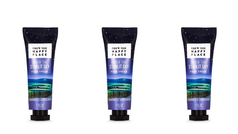 Three tubes of Find Your Happy Place moisturizing hand cream.