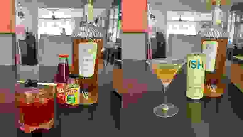 Side-by-side shots of the Free Bird and the DaiguiriISH mocktails served and ready in their respective glasses.