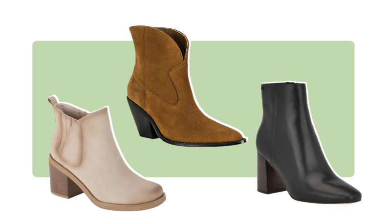 Three pairs of ankle boots with heels.