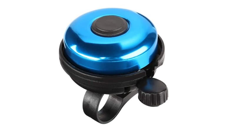 A blue, metallic bike bell.