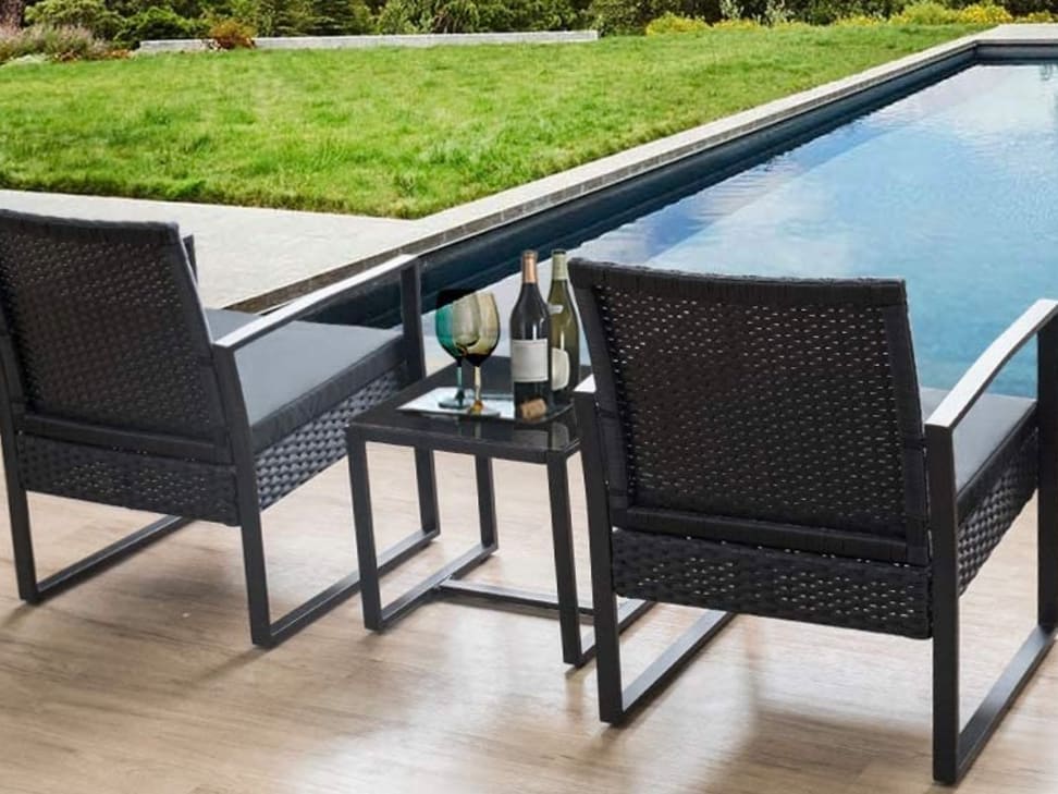 Black Flamaker 3 Pieces Patio Set Outdoor Wicker Patio Furniture Sets Modern Bistro Set Rattan Chair Conversation Sets with Coffee Table 