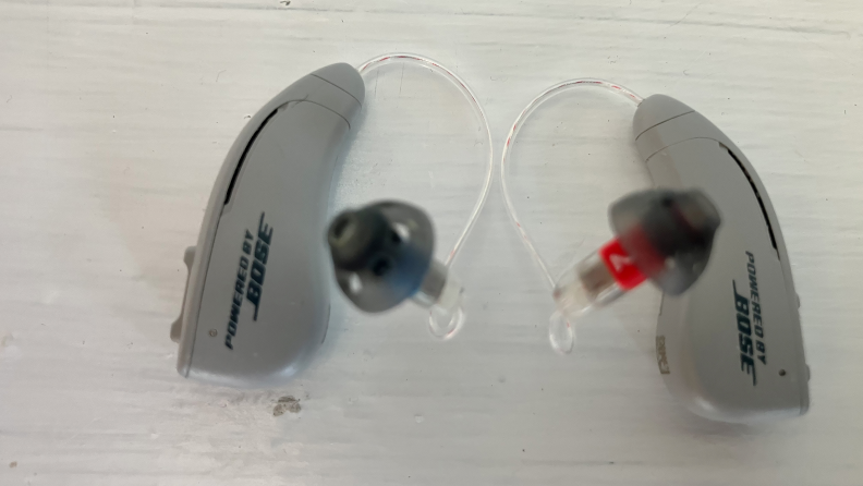 The silver Lexie B2 Plus hearing aids