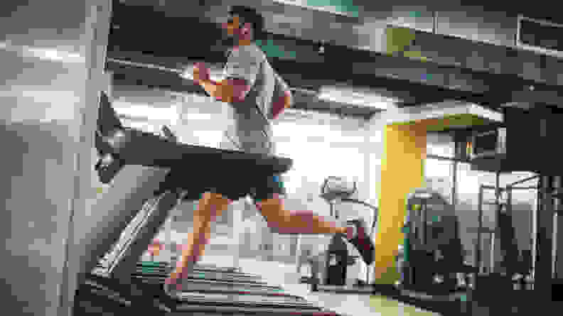 A man running on a treadmill.