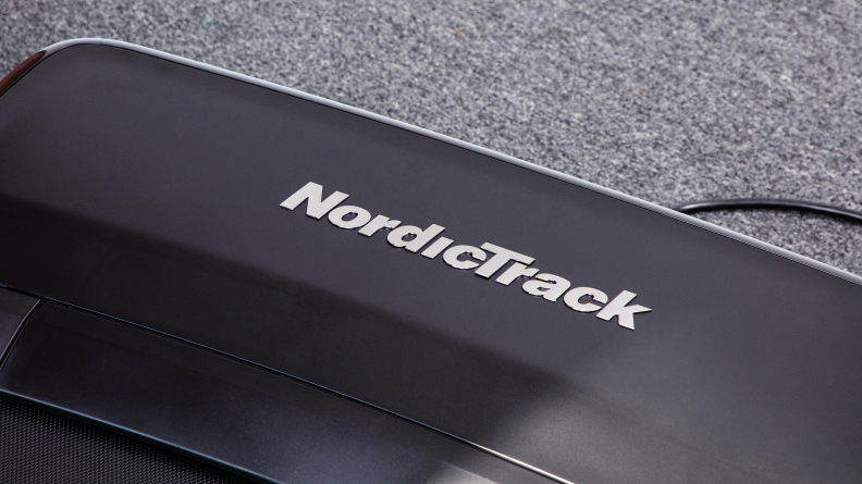 A close up of the NordicTrack logo on the Commercial 1750.