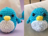 A side by side images of a penguin from the Woobles and one made by the author.