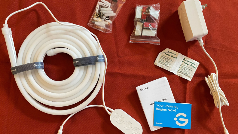 The Govee Neon Rope Lights laid out on a table