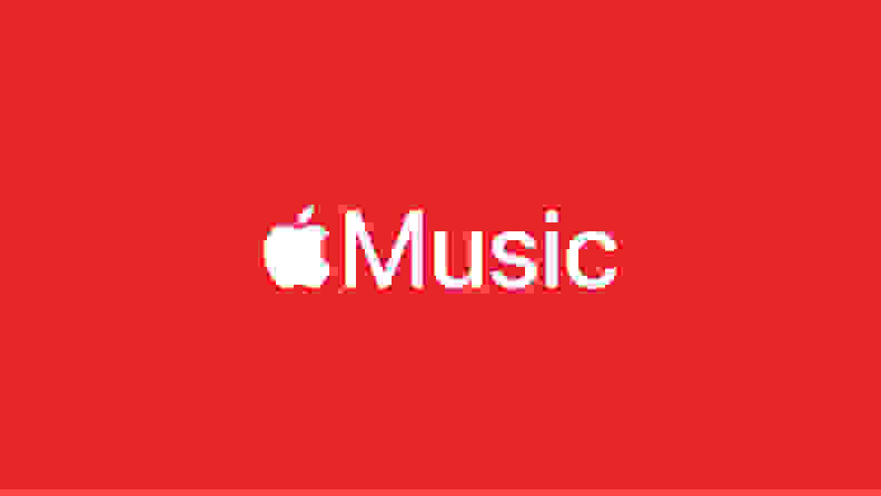 The Apple Music logo on a red background