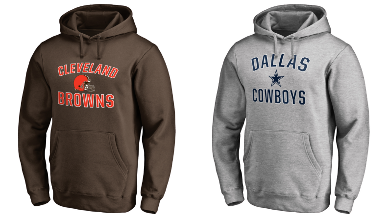 Browns hoodie next to a Cowboys hoodie