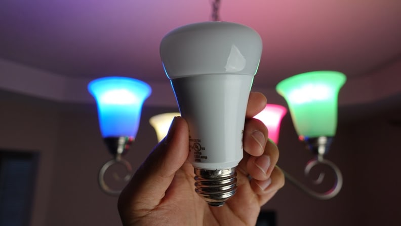 Philips colored lightbulbs in a chandelier