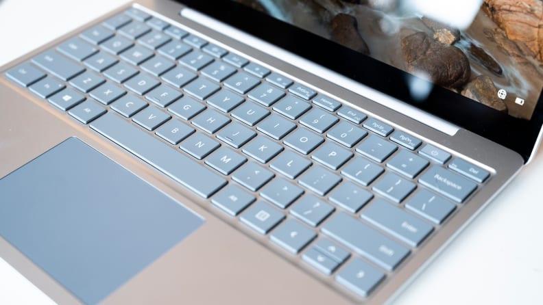 The laptop's keyboard and trackpad
