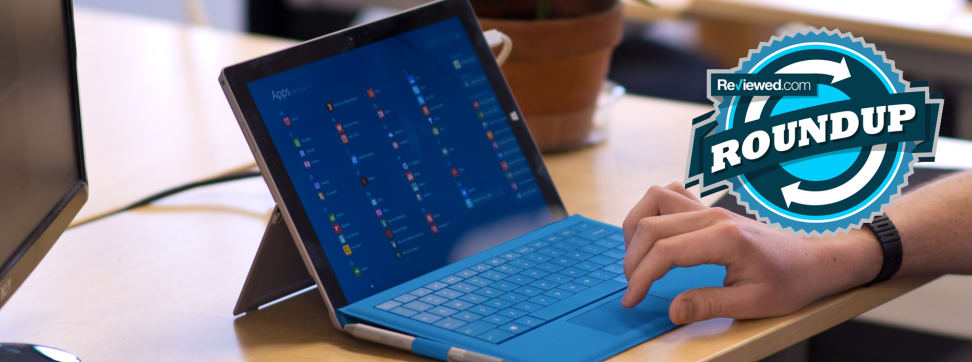 The Microsoft Surface Pro 3 with the Reviewed.com Weekly Roundup logo.
