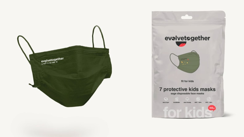 A green mask next to a package.