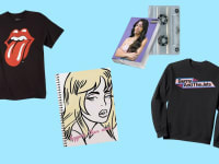 rollings stones t-shirt, oliva rodrigo cassette, billie eilish notebook, the Beatles long sleeve tee