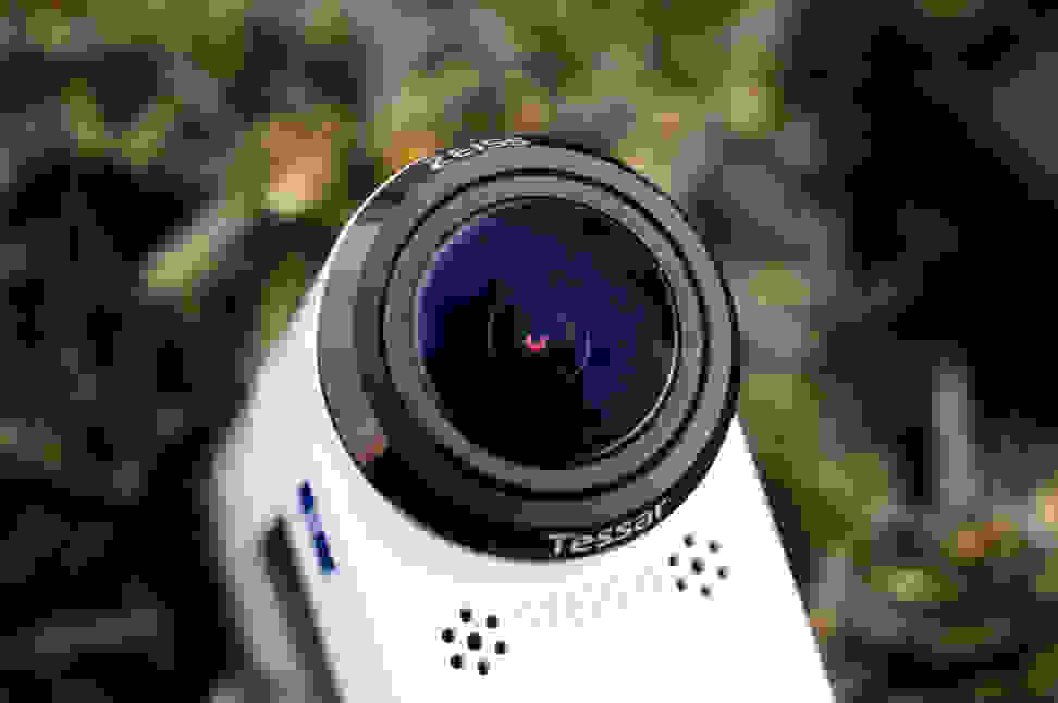 Front view of a white camcorder