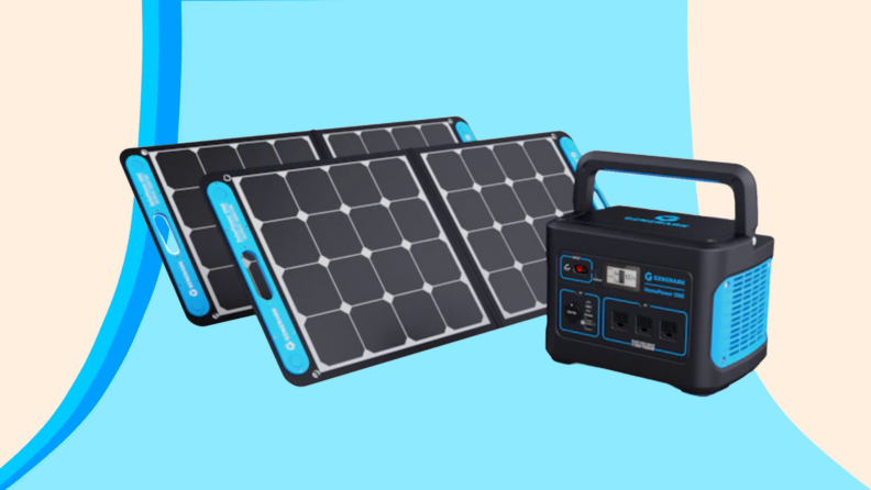Black and blue solar panels and power system .