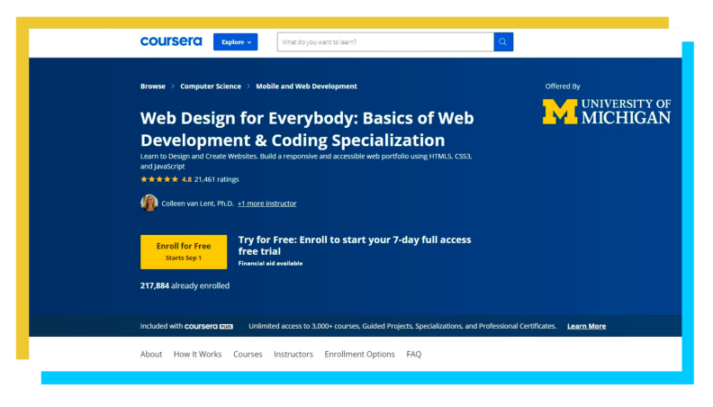 A snapshot of the Coursera webpage.