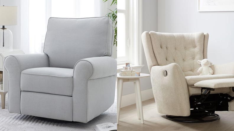 A split image shows photographs of two different styles of nursing chair.