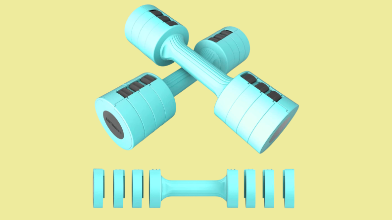 blue adjustable dumbbell set