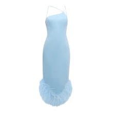 Product image of Jovani Sleeveless Asymmetric Feather-Trim Midi Dress