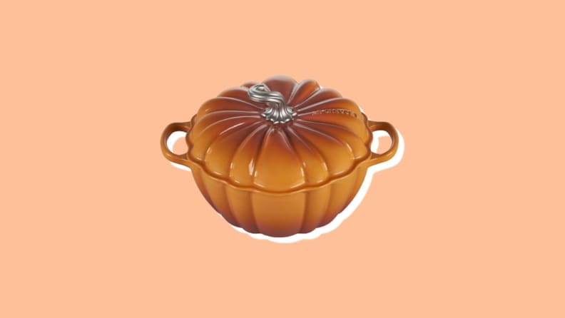 orange pumpkin shaped ceramic dutch oven