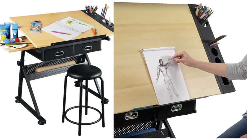 This artist's work station is incredibly versatile.