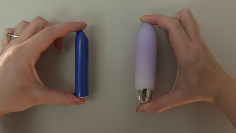 Two vibrators side by side in hands