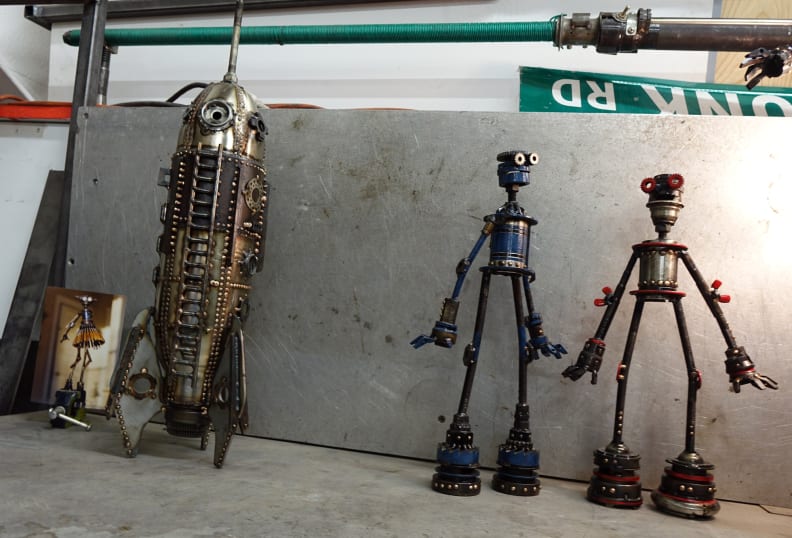 Skunkadelia's tig-welded robot sculptures.