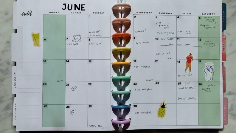 Month of June in a planner.