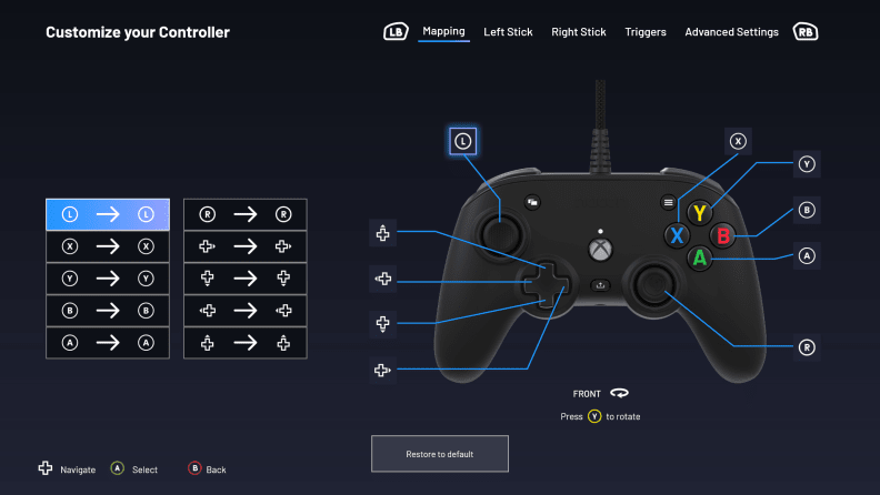 A screenshot of the Pro Compact App showing off remapping features for the controller.