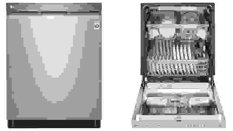 The LG LDP6797ST dishwasher on a white background.
